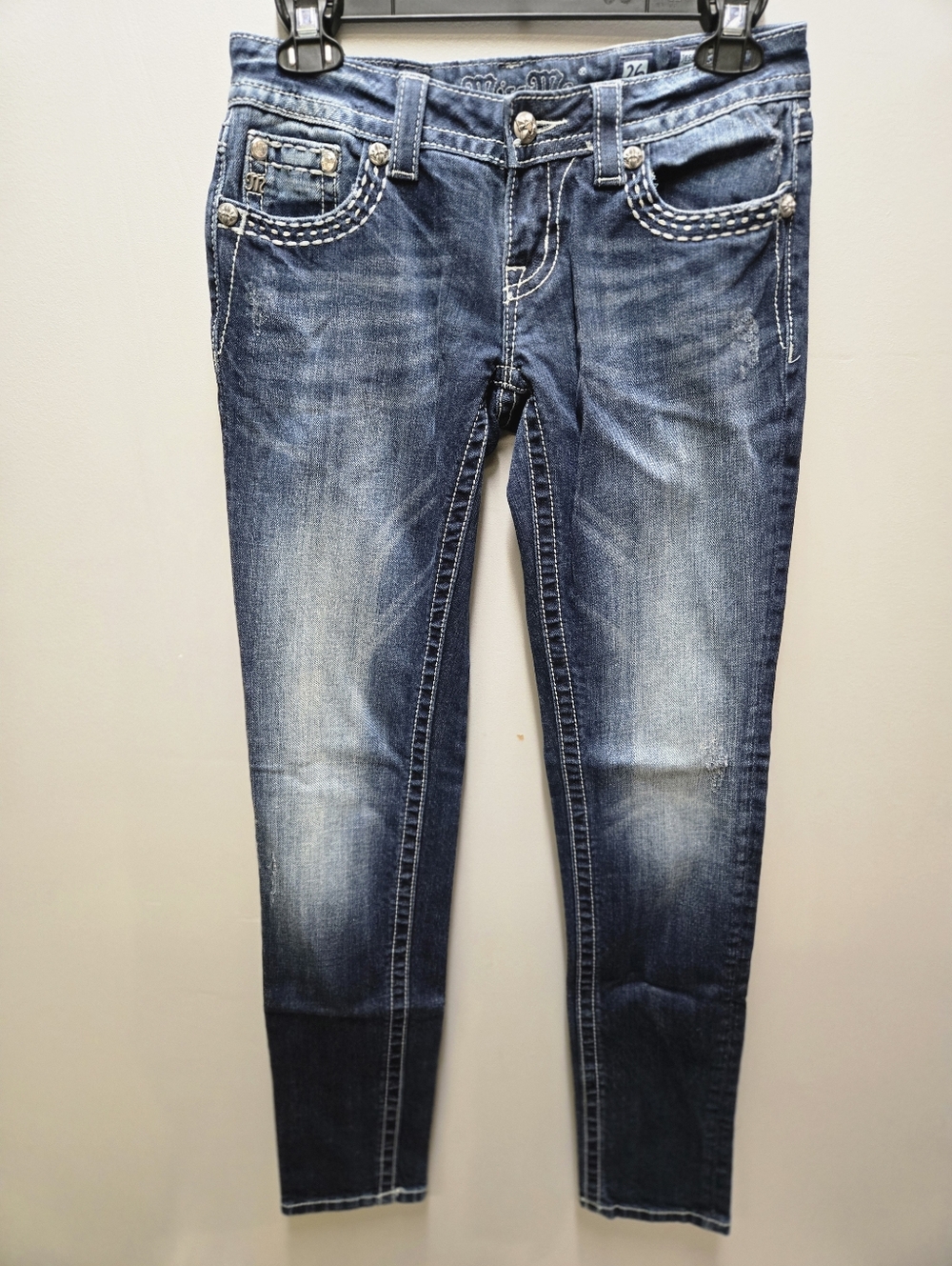 Miss Me Buckle Exclusive Skinny Denim Jeans Size 26 Embellished Rhinestones Y2k